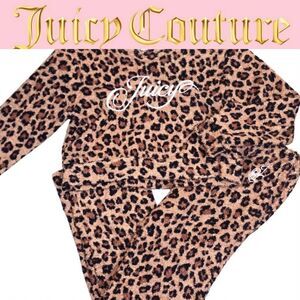 Juicy Couture Logo Leopard Print L/S Top & Pant Loungewear Set